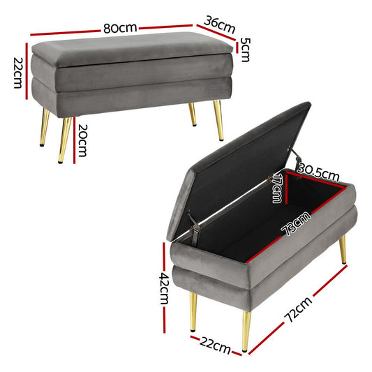 Artiss Ottoman Storage Foot Stool Velvet Grey Furniture > Living Room > Ottomans & Footstools