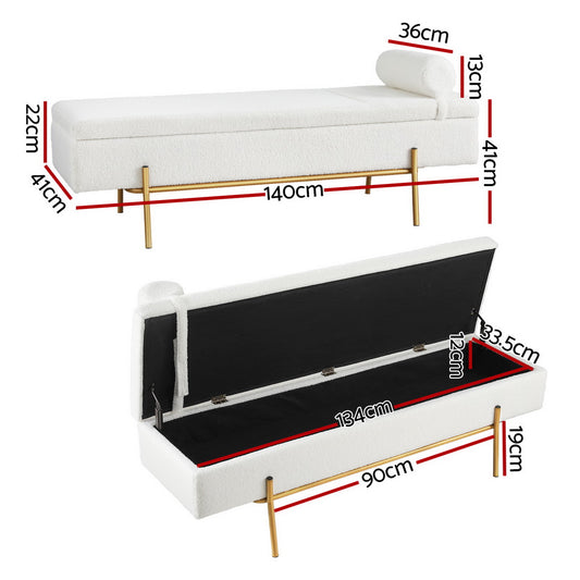 Artiss Storage Ottoman Bed 140cm Pillow Boucle Fabric Furniture > Living Room > Ottomans & Footstools