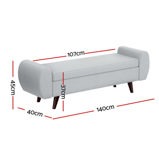 Artiss Storage Ottoman Blanket Box Armrest 140cm Grey Furniture > Bar Stools & Chairs > Arm Chairs & Recliners
