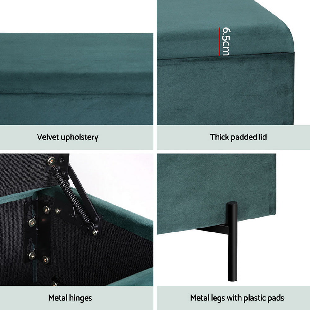 Artiss Storage Ottoman Blanket Box 140cm Velvet Green - Furniture > Living Room > Ottomans & Footstools