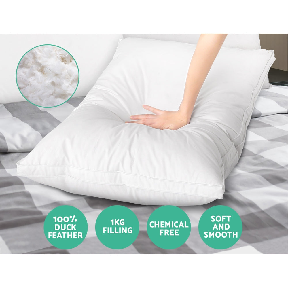 Giselle Bedding Duck Feather Down Pillow Luxury Twin Pack - Home & Garden > Bedding > Pillows