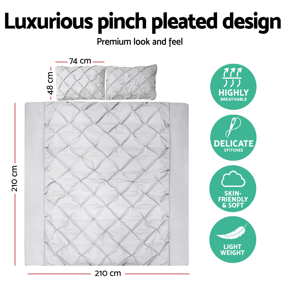 Giselle Bedding Quilt Cover Set Diamond Pinch Grey Queen Home & Garden > Bedding