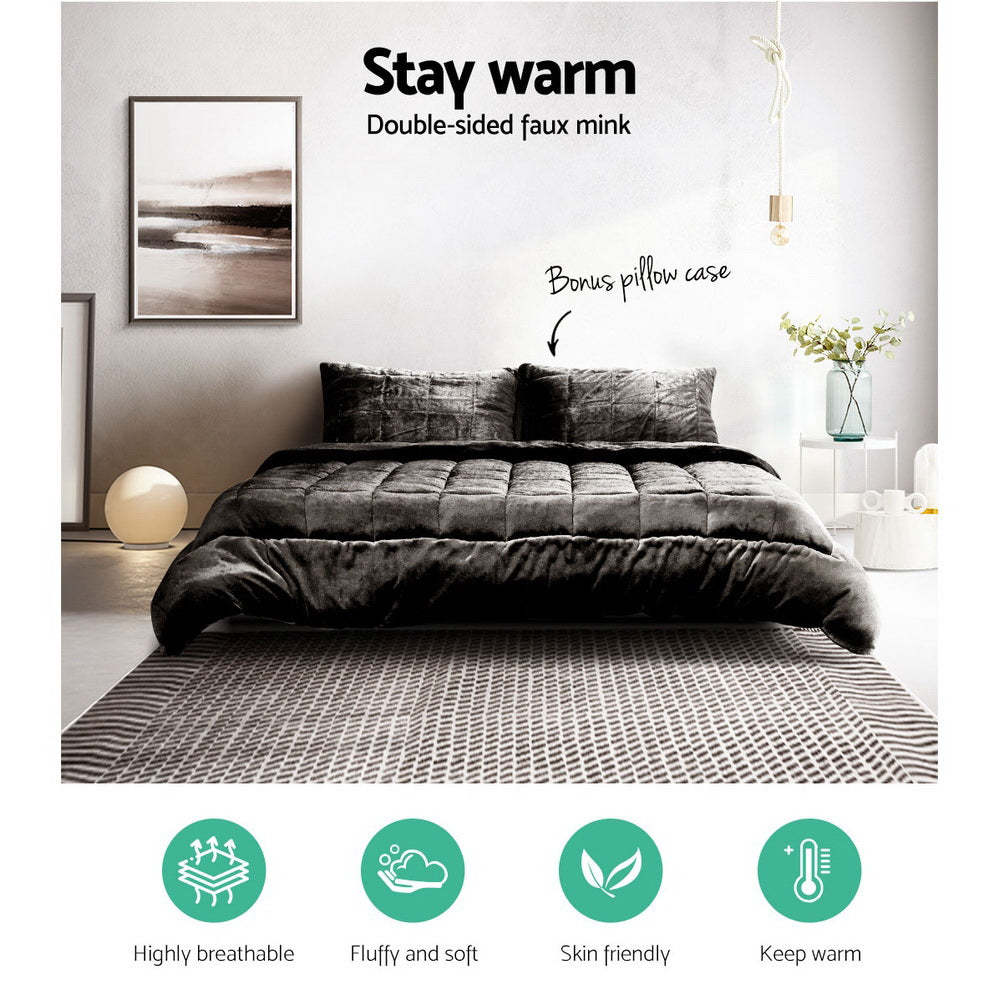 Giselle Bedding Faux Mink Quilt Charcoal Queen Home & Garden > Bedding