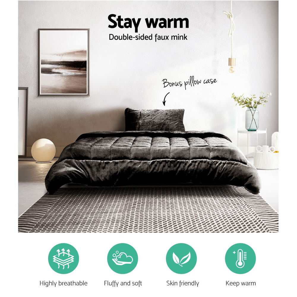 Giselle Bedding Faux Mink Quilt Charcoal Single Home & Garden > Bedding