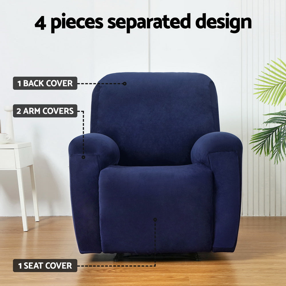 Artiss Recliner Chair Covers 1 Seater Velvet Navy Furniture > Bar Stools & Chairs > Arm Chairs & Recliners