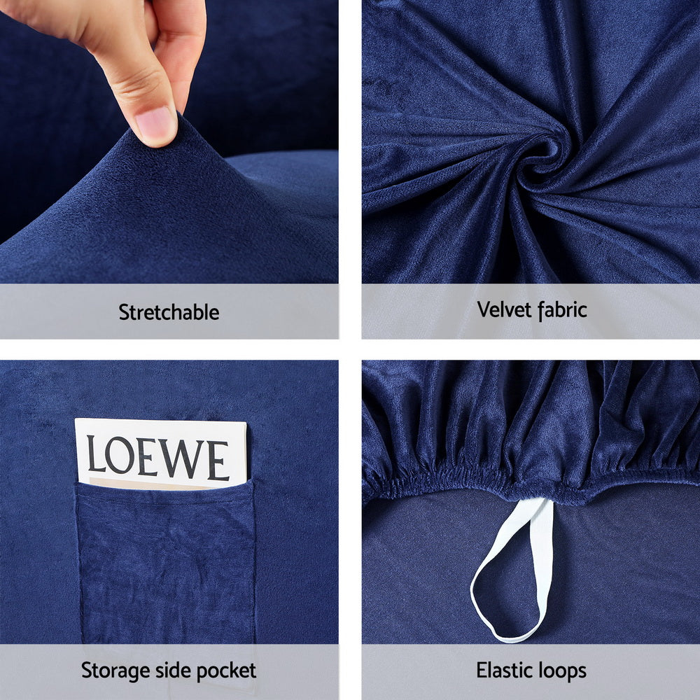 Artiss Recliner Chair Covers 1 Seater Velvet Navy Furniture > Bar Stools & Chairs > Arm Chairs & Recliners