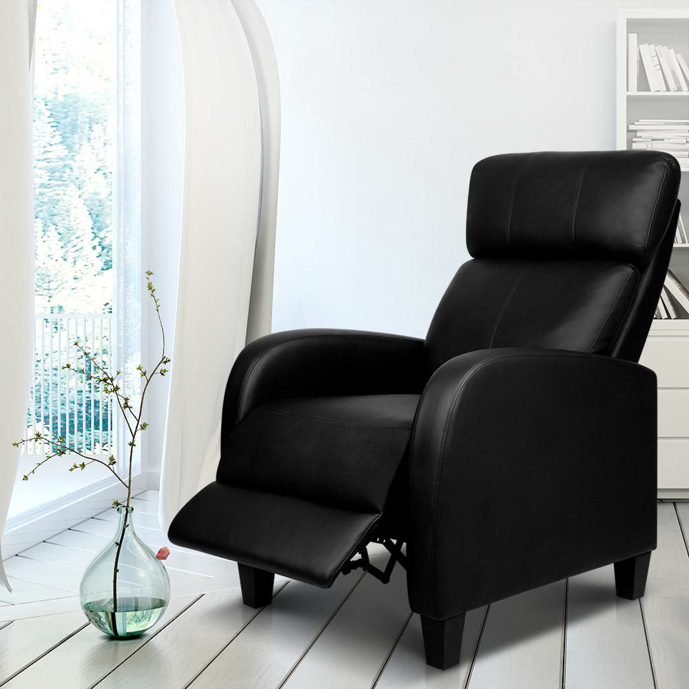 Artiss PU Leather Reclining Armchair - Black - Furniture > Bar Stools & Chairs > Arm Chairs & Recliners