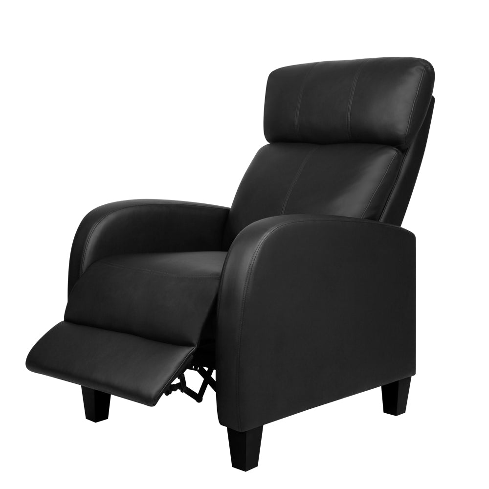 Artiss PU Leather Reclining Armchair - Black - Furniture > Bar Stools & Chairs > Arm Chairs & Recliners