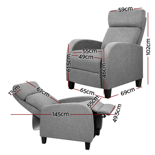 Artiss Fabric Reclining Armchair Grey Furniture > Bar Stools & Chairs > Arm Chairs & Recliners