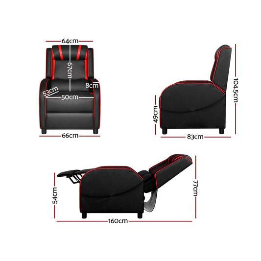 Artiss Recliner Chair Gaming Chair Leather Black Serik Furniture > Bar Stools & Chairs > Gaming Chairs