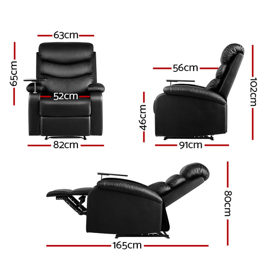 Artiss Recliner Chair Leather Black Tray Table Erika Furniture > Bar Stools & Chairs > Arm Chairs & Recliners