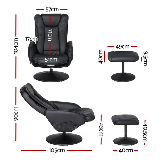 Artiss Recliner Chair Ottoman Heated Massage Black Furniture > Bar Stools & Chairs > Massage Chairs