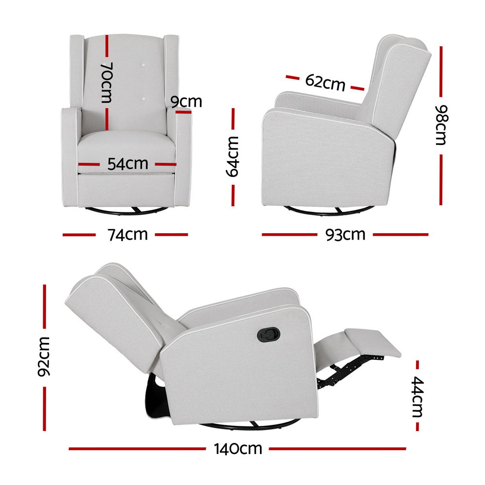 Artiss Recliner Armchair 360 Swivel Grey Fabric - Furniture > Bar Stools & Chairs > Arm Chairs & Recliners