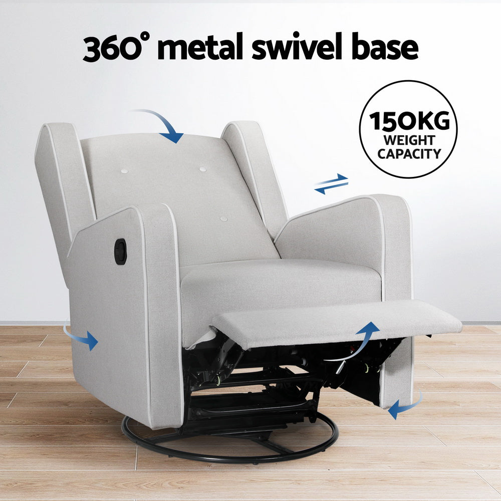 Artiss Recliner Armchair 360 Swivel Grey Fabric - Furniture > Bar Stools & Chairs > Arm Chairs & Recliners