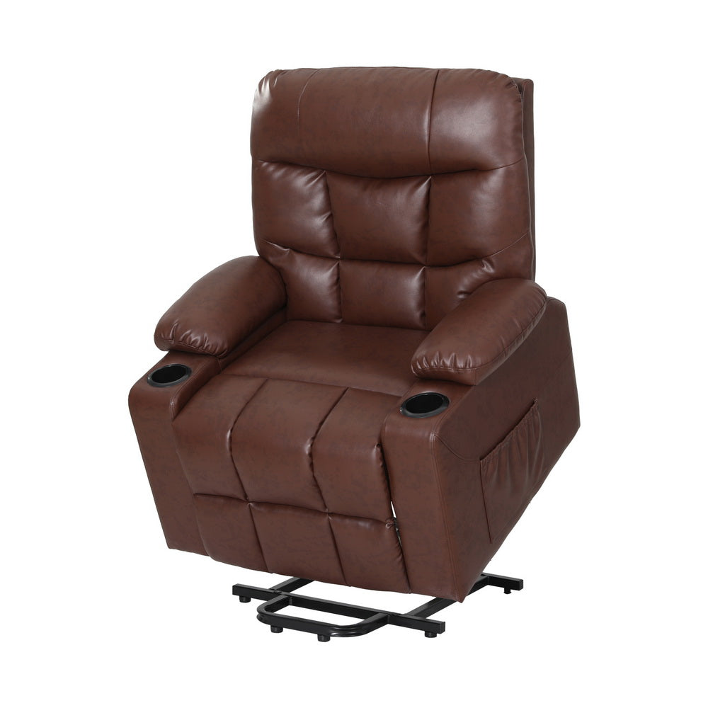 Artiss Recliner Chair Lift Assist Heated Massage Chair Leather Claude - Furniture > Bar Stools & Chairs > Massage Chairs