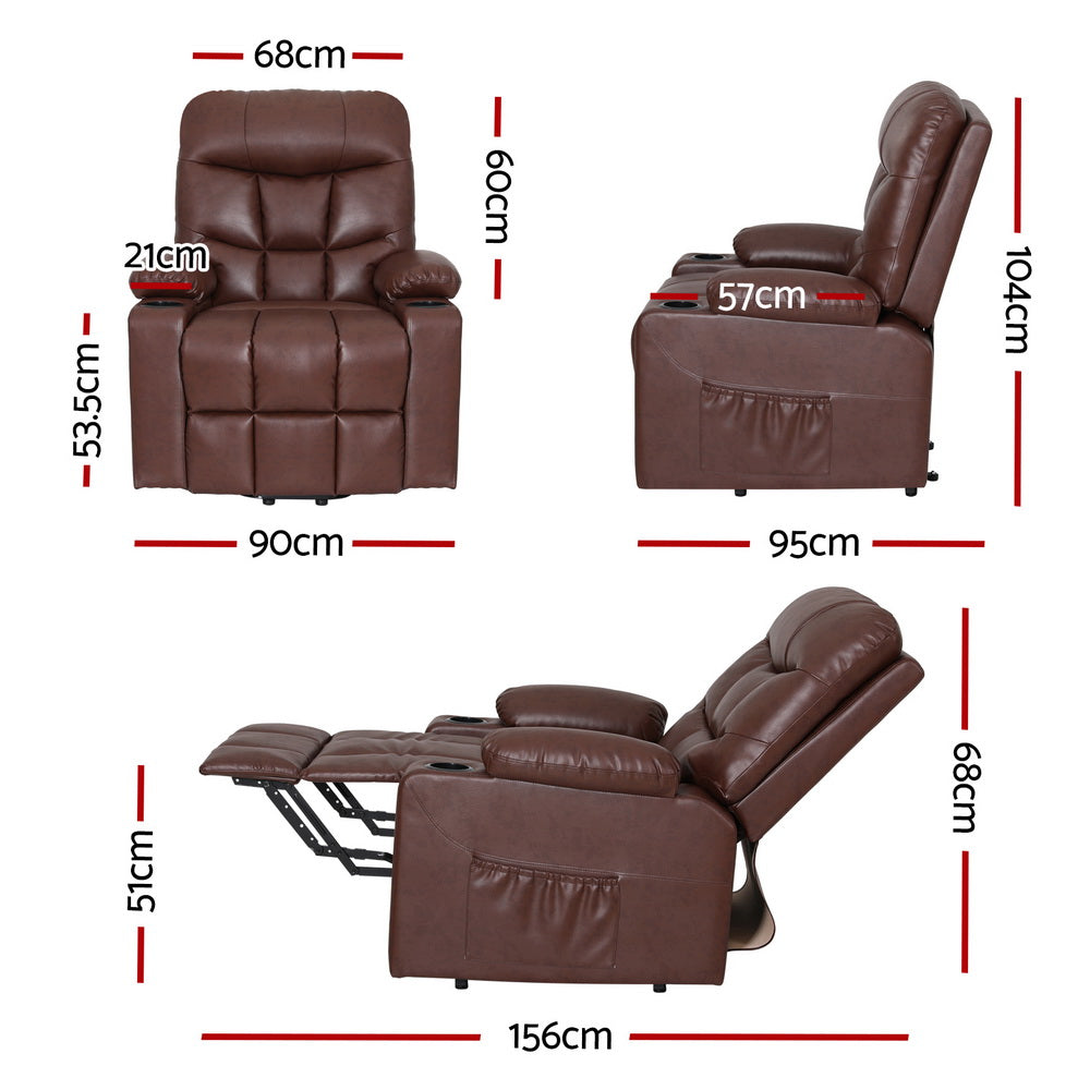 Artiss Recliner Chair Lift Assist Heated Massage Chair Leather Claude - Furniture > Bar Stools & Chairs > Massage Chairs