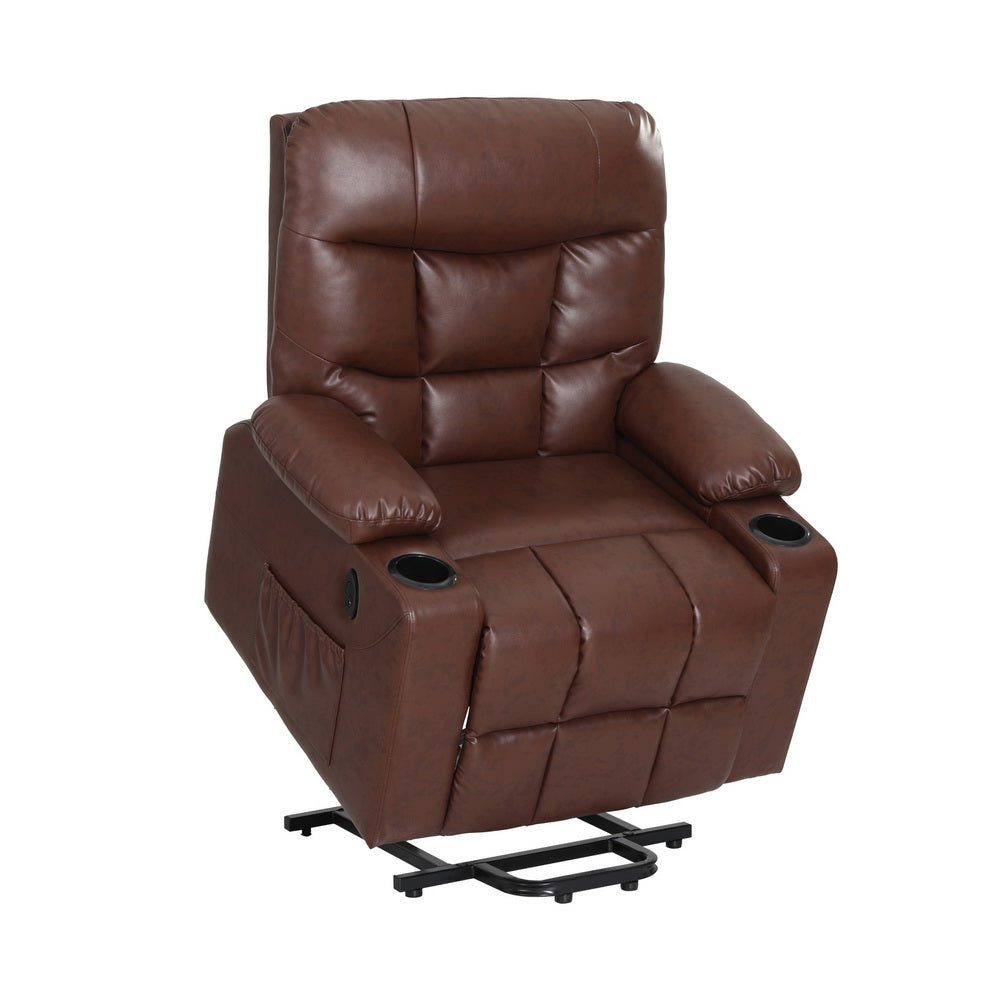 Artiss Recliner Chair Lift Assist Heated Massage Chair Leather Claude - Furniture > Bar Stools & Chairs > Massage Chairs