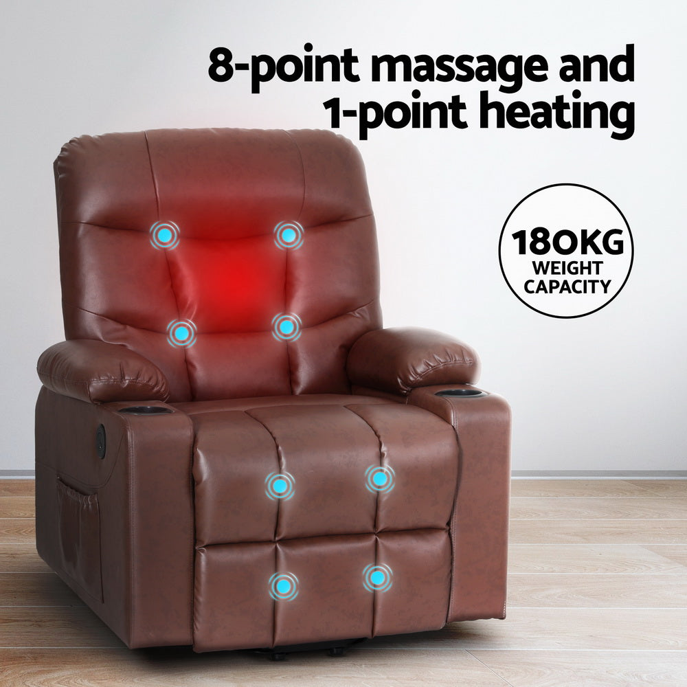 Artiss Recliner Chair Lift Assist Heated Massage Chair Leather Claude - Furniture > Bar Stools & Chairs > Massage Chairs