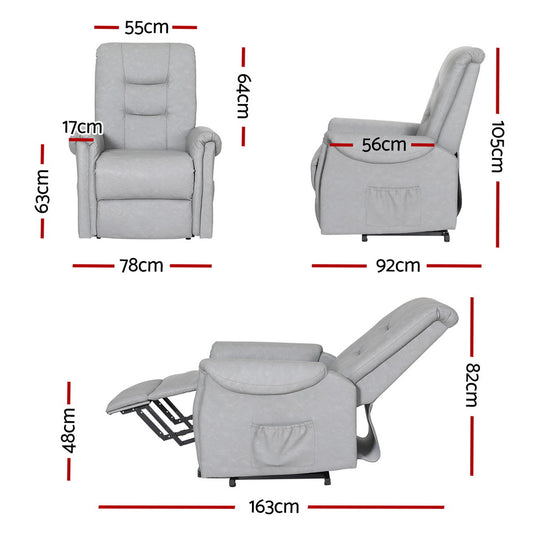 Artiss Recliner Chair Lift Assist Chair Leather Grey Furniture > Office > Office & Desk Chairs
