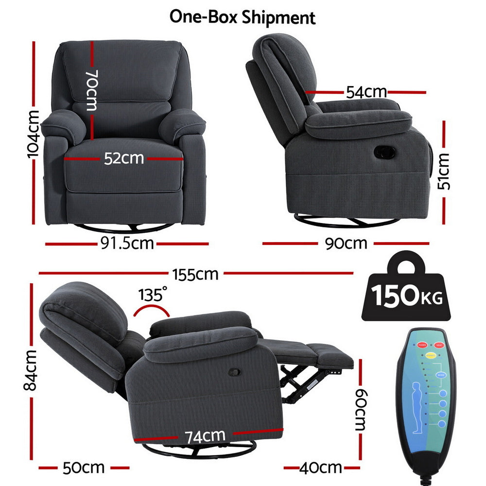 Artiss Rocking Recliner Chair 360 Swivel Massage Heated Reclining Chairs - Furniture > Bar Stools & Chairs > Arm Chairs