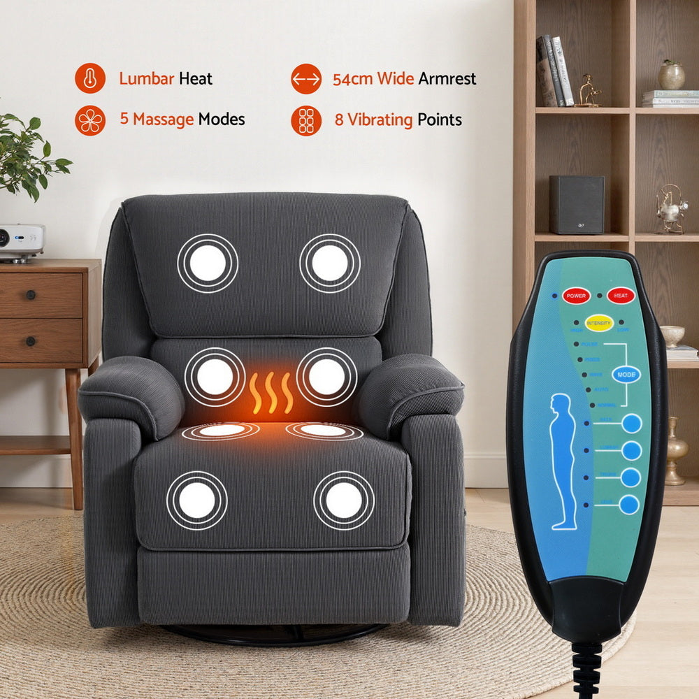 Artiss Rocking Recliner Chair 360 Swivel Massage Heated Reclining Chairs - Furniture > Bar Stools & Chairs > Arm Chairs