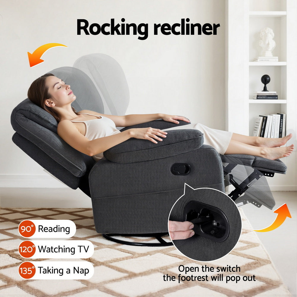 Artiss Rocking Recliner Chair 360 Swivel Massage Heated Reclining Chairs - Furniture > Bar Stools & Chairs > Arm Chairs