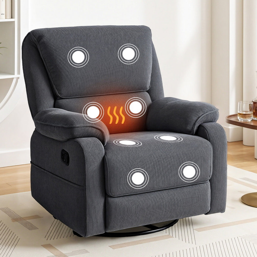 Artiss Rocking Recliner Chair 360 Swivel Massage Heated Reclining Chairs - Furniture > Bar Stools & Chairs > Arm Chairs