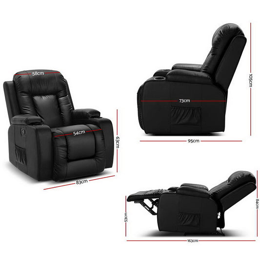 Artiss Recliner Chair Electric Heated Massage Chairs Faux Leather Cabin Furniture > Bar Stools & Chairs > Massage Chairs
