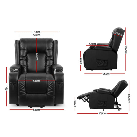 Artiss Recliner Chair Lift Assist Heated Massage Chair Leather Rukwa Furniture > Bar Stools & Chairs > Massage Chairs