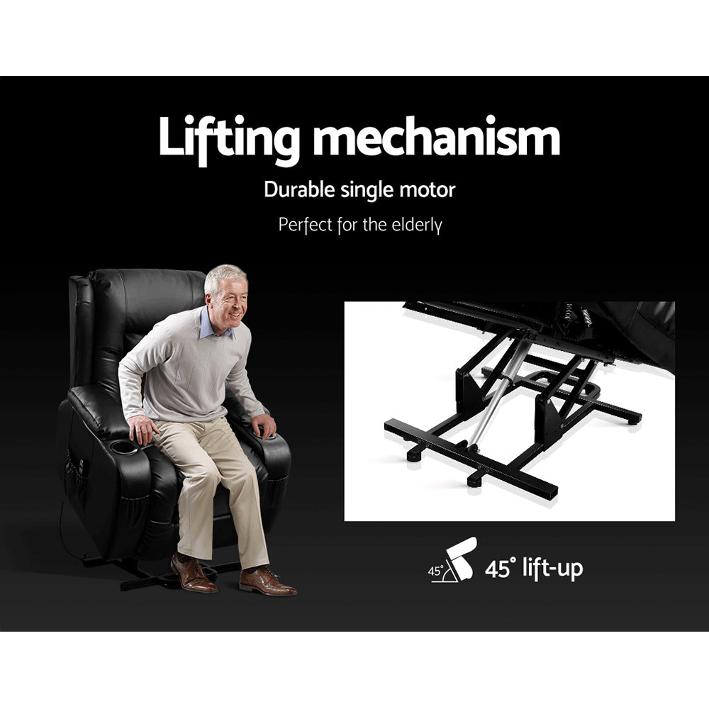 Artiss Recliner Chair Lift Assist Heated Massage Chair Leather Rukwa Furniture > Bar Stools & Chairs > Massage Chairs