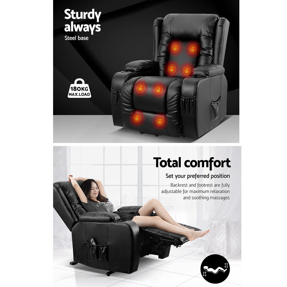 Artiss Recliner Chair Lift Assist Heated Massage Chair Leather Rukwa Furniture > Bar Stools & Chairs > Massage Chairs