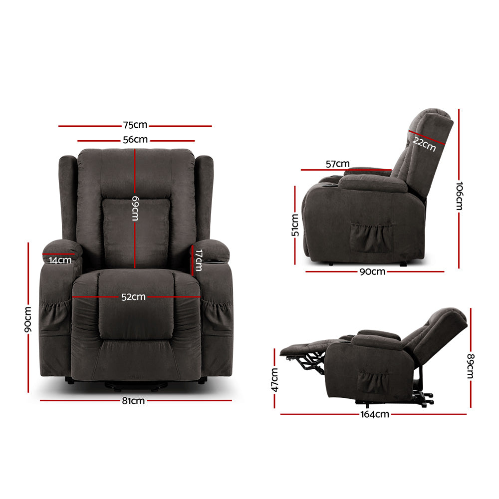 Artiss Recliner Chair Lift Assist Heated Massage Chair Velvet Rukwa - Furniture > Bar Stools & Chairs > Massage Chairs