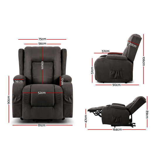Artiss Recliner Chair Lift Assist Heated Massage Chair Velvet Rukwa Furniture > Bar Stools & Chairs > Massage Chairs
