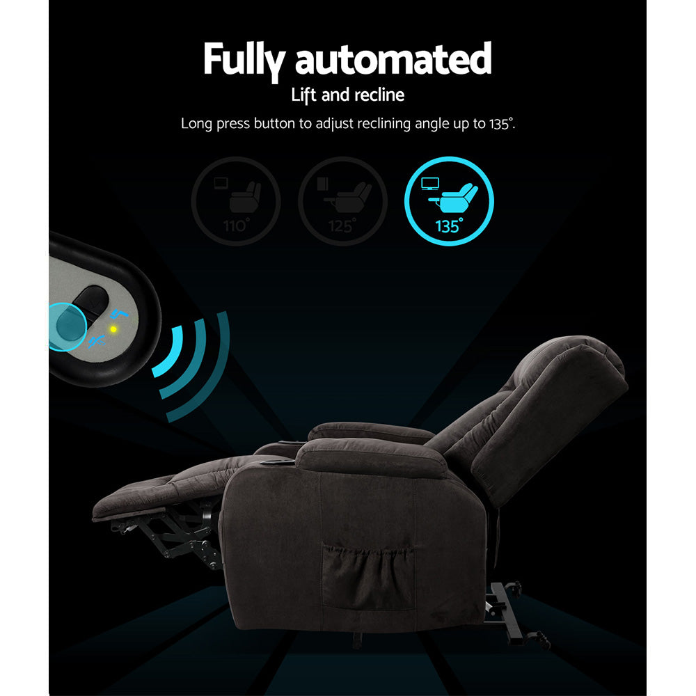 Artiss Recliner Chair Lift Assist Heated Massage Chair Velvet Rukwa - Furniture > Bar Stools & Chairs > Massage Chairs