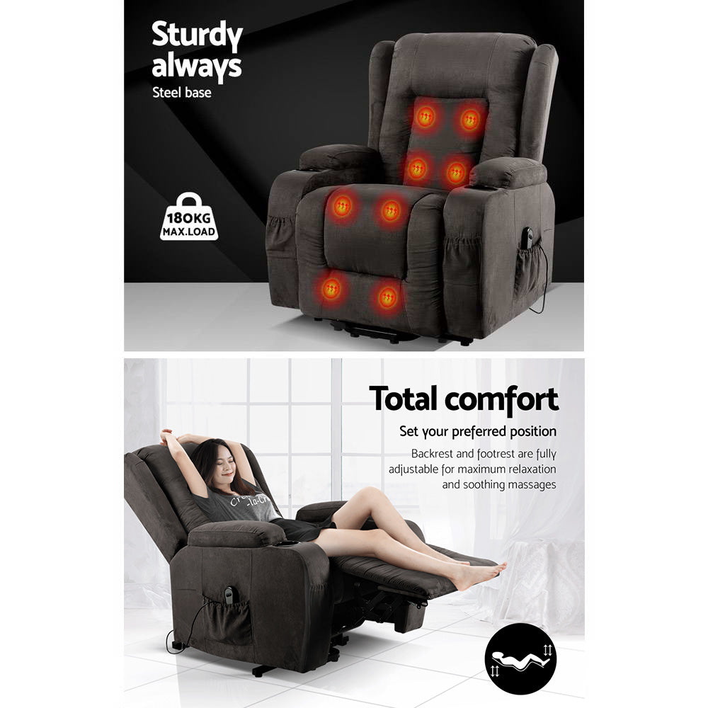 Artiss Recliner Chair Lift Assist Heated Massage Chair Velvet Rukwa - Furniture > Bar Stools & Chairs > Massage Chairs