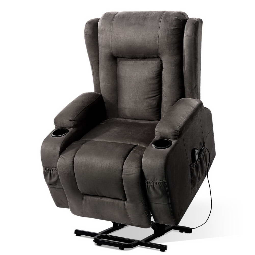 Artiss Recliner Chair Lift Assist Heated Massage Chair Velvet Rukwa - Furniture > Bar Stools & Chairs > Massage Chairs