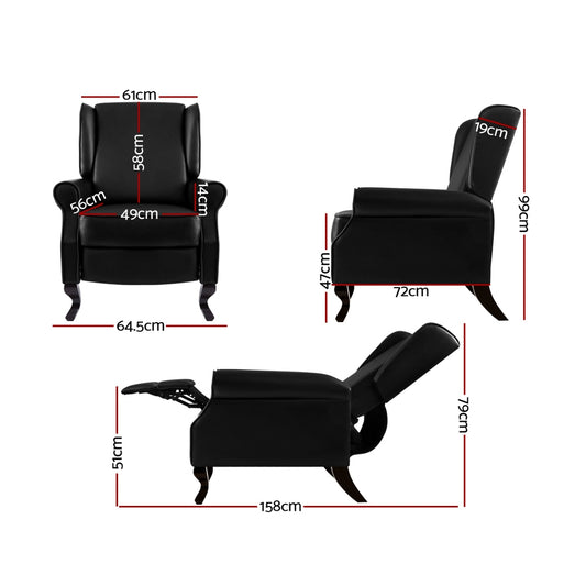 Artiss Recliner Armchair Black Faux Leather Domini Furniture > Bar Stools & Chairs > Arm Chairs & Recliners