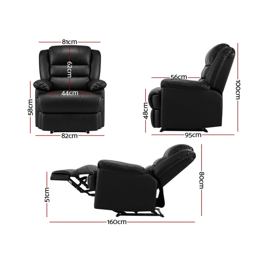 Artiss Recliner Chair Leather Black Cissy Furniture > Bar Stools & Chairs > Arm Chairs & Recliners