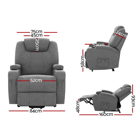 Artiss Recliner Chair Lift Assist Heated Massage Chair Velvet Milio Health & Beauty > Massage