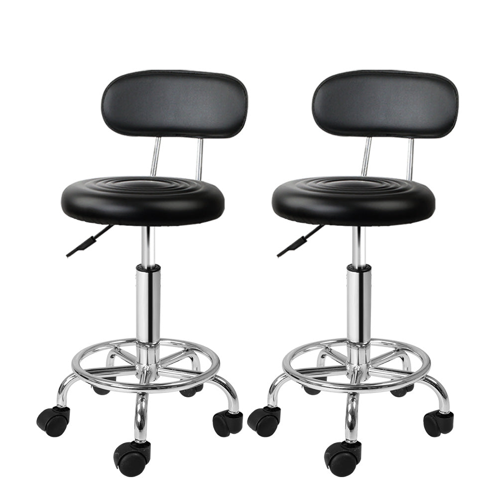 Artiss 2x Salon Stool Swivel Chair Backrest Black Furniture > Bar Stools & Chairs