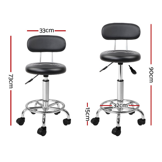 Artiss 2x Salon Stool Swivel Chair Backrest Black Furniture > Bar Stools & Chairs