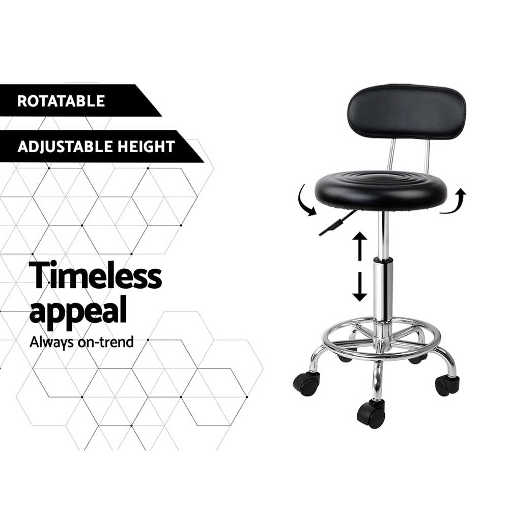 Artiss 2x Salon Stool Swivel Chair Backrest Black Furniture > Bar Stools & Chairs