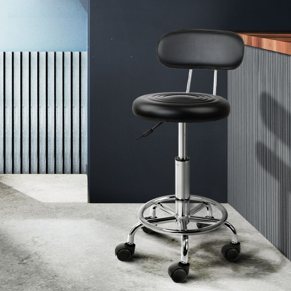 Artiss 2x Salon Stool Swivel Chair Backrest Black Furniture > Bar Stools & Chairs