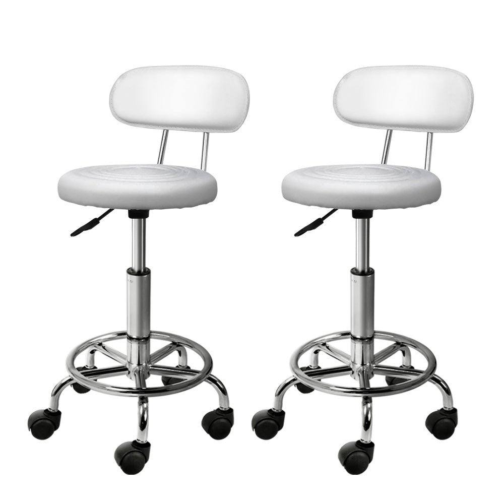Artiss 2x Salon Stool Swivel Chair Backrest White - Furniture > Bar Stools & Chairs