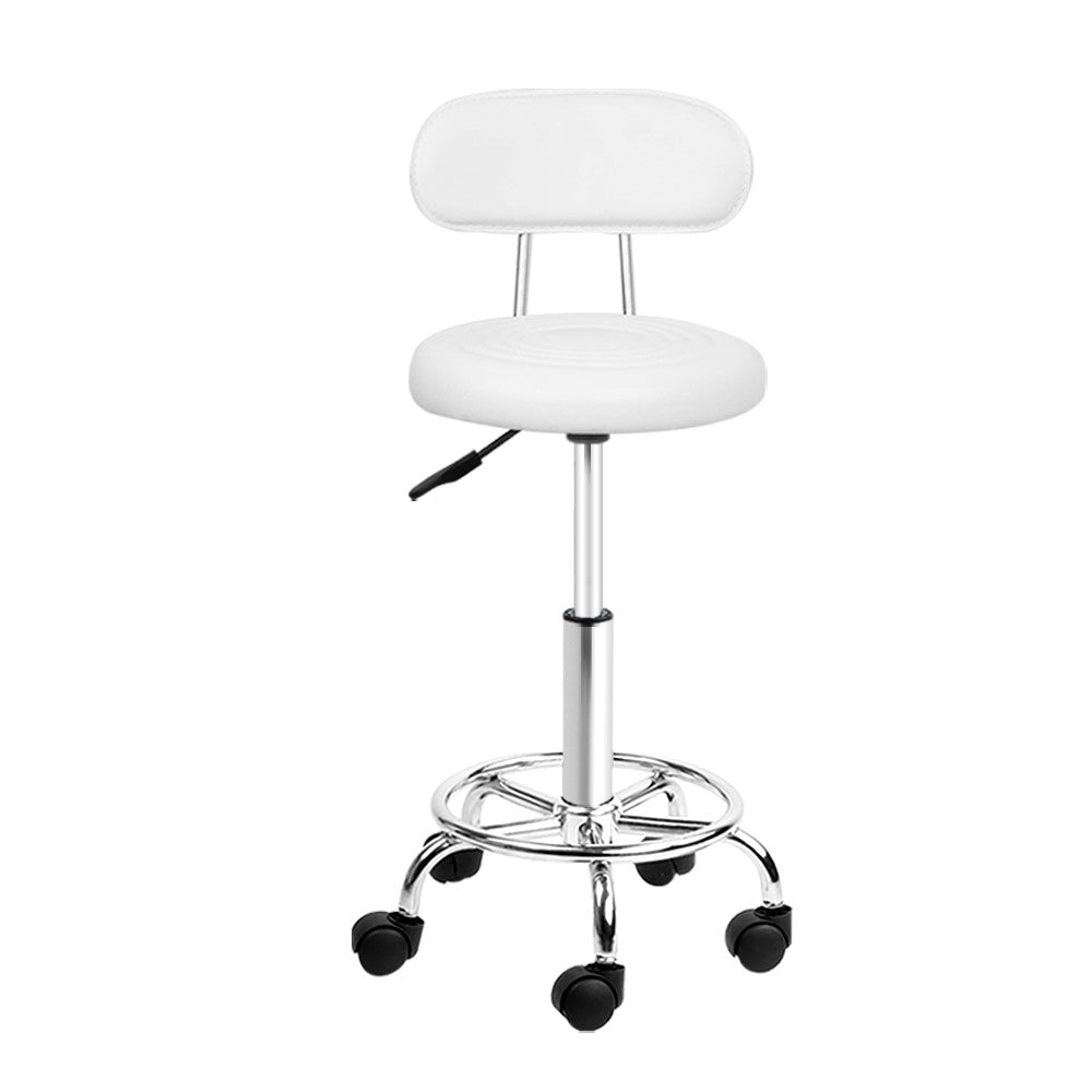 Artiss 2x Salon Stool Swivel Chair Backrest White - Furniture > Bar Stools & Chairs