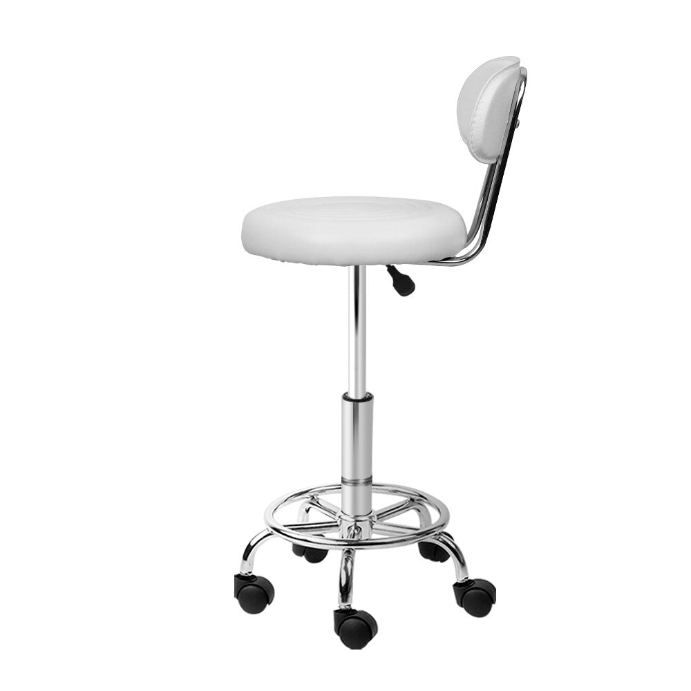 Artiss 2x Salon Stool Swivel Chair Backrest White - Furniture > Bar Stools & Chairs