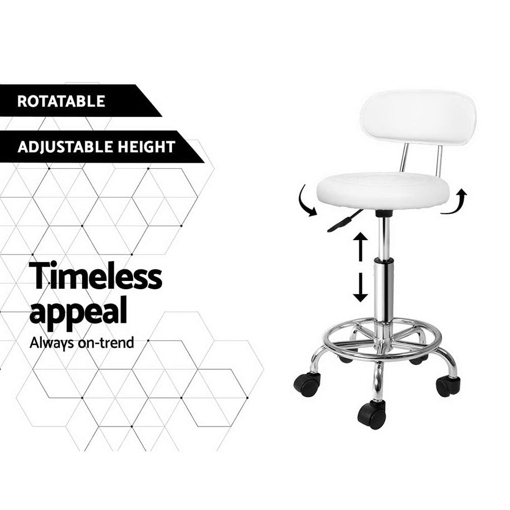 Artiss 2x Salon Stool Swivel Chair Backrest White - Furniture > Bar Stools & Chairs