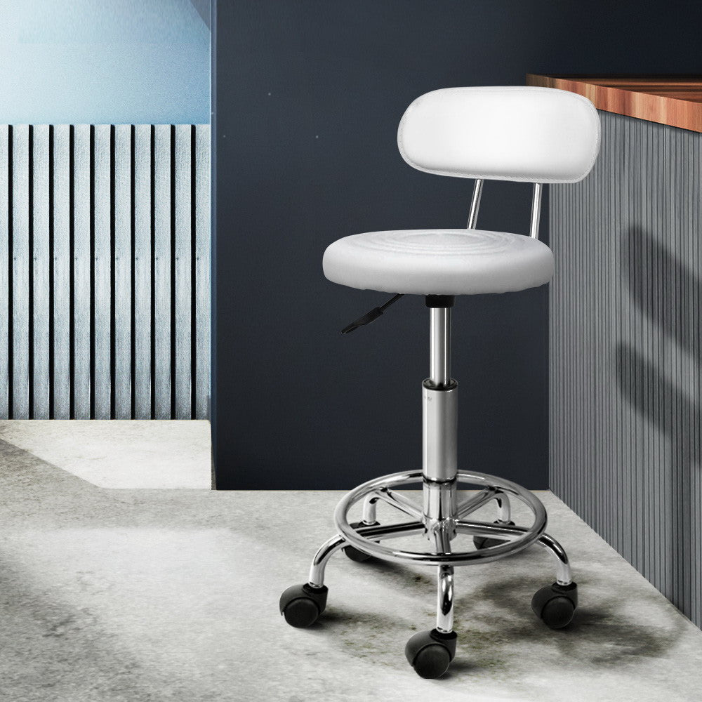 Artiss 2x Salon Stool Swivel Chair Backrest White - Furniture > Bar Stools & Chairs