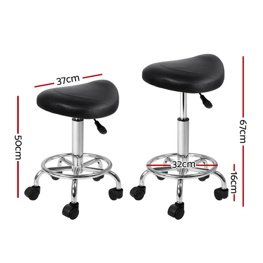 Artiss 2x Salon Stool Saddle Swivel Chair Black Furniture > Bar Stools & Chairs