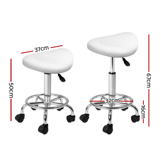 Artiss 2x Salon Stool Saddle Swivel Chair White Furniture > Bar Stools & Chairs